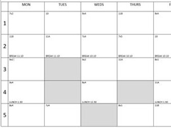 A4 teacher planner page (5 lessons per day)