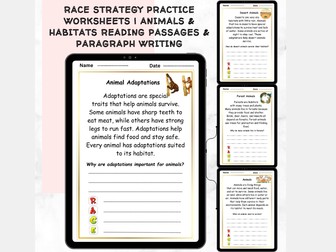 RACE Strategy Practice Worksheets | Animals & Habitats Reading Passages & Paragraph Writing