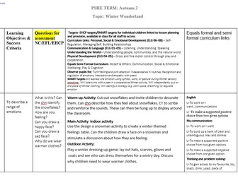 PSHE EYFS Winter Wonderland planning