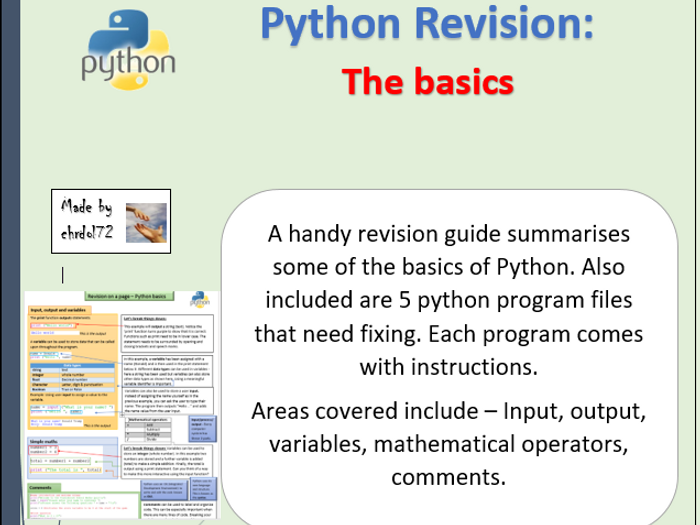 Python Revision And Activities - The Basics | Teaching Resources