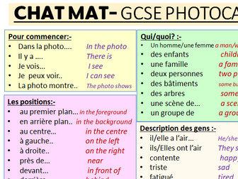 GCSE French Photocards Speaking  - Chat Mat