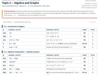 Topic 2 Algebra & Graphs | Mark Scheme