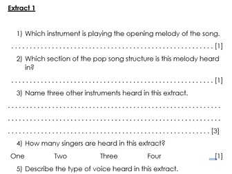 KS3 Year 8 Pop Music Listening Assessment