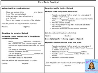 FOOD TESTS REQUIRED PRACTICAL WORKSHEET