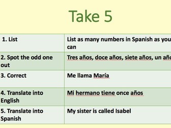 Spanish Sentence Builders: Unit 1 Talking about my age activities