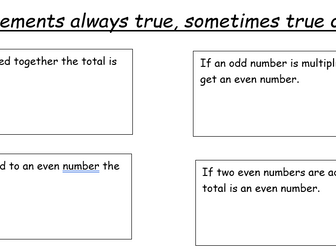 Always sometimes or never true odd and even numbers reasoning statements