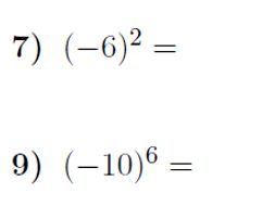 Evaluating exponents (positive and negative base) worksheet (with