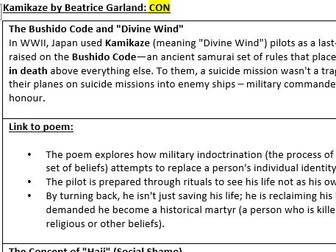 WJEC Poetry 2027 Kamikaze Historical Context revision sheet
