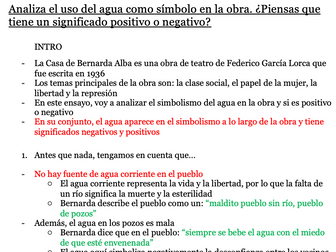 Essay plan for A level Spanish La Casa de Bernarda Alba