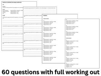 Energy, Charge flow and voltage calculation questions and answers