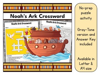 Noah's Ark Crossword Puzzle Printable