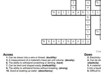 DT Material Properties Crossword and solution