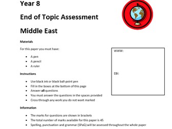 Middle East End of Topic Assessment KS3