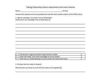 Assessment activity for Edexcel GCSE Citizenship "Taking Citizenship Action" (Theme E)