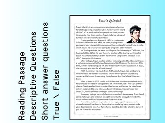 Travis Kalanick Biography Reading Comprehension Passage Printable Worksheet PDF
