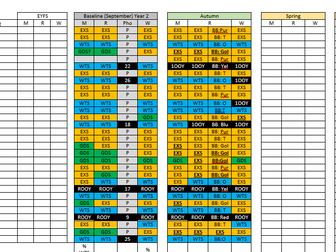 Class tracking grid - attainment and progress tracking from baseline