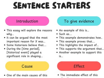 History Sentence Starters Poster