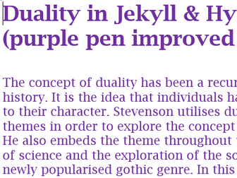 Jekyll & Hyde grade 9 essay - "Duality"