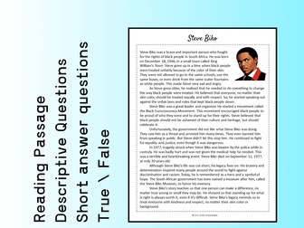 Steve Biko Biography Reading Comprehension Passage Printable Worksheet PDF