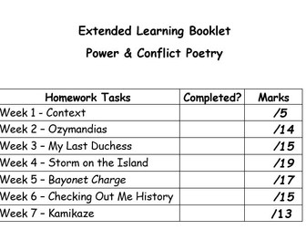 Power & Conflict Poetry homework booklet