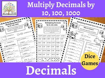 Multiplying Decimals by 10, 100, 1000 Dice Games