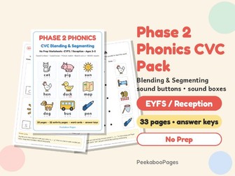 Phase 2 Phonics CVC Blending & Segmenting – EYFS / Reception, No Prep