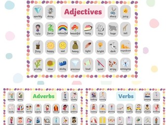 Adjective, adverb & verb illustrated word mat