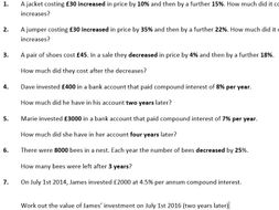 Repeated Percentage Change Compound Interest Maths Worksheet And Powerpoint Teaching Resources