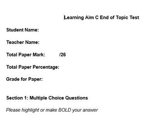 Component 2 LA.C End of Topic Test: BTEC TECH Sport (Pearson)