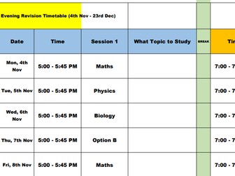 Nov-Dec independent revision timetable plan