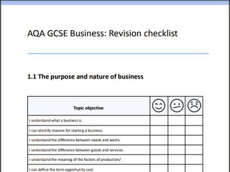 AQA GCSE Business Topic 1: Business in the real world Revision Checklist