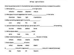 Bill Nye: Light and Colors (light interaction and colors) video sheet
