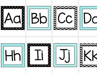 Turquoise Alphabet (Modern, Black, Pattern, Design)