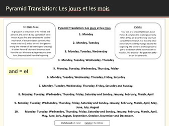 KS3 French Days and Months - Jours et Mois