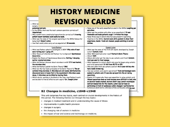 History of Medicine Revision Cards | (I)GCSE History