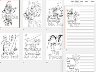 Roald Dahl Day!  Colouring / Coloring Pages / Sheets AND Writing Frames of his 12 most popular books