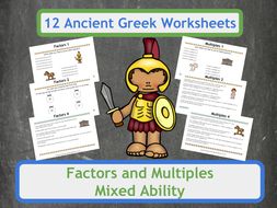 Finding Factors and Multiples Worksheets - Ancient Greek Themed