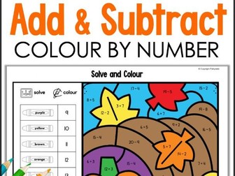 Colour by Number Addition and Subtraction within 20 AUTUMN Maths Colouring Sheets