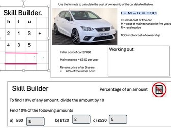 FS2 Maths Lesson powerpoint and workbook Owning a car