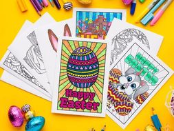 Easter Coloring Cards (set of 10) | Printable PDF Easter card templates to color
