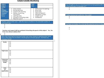 Subject Leader Monitoring Form
