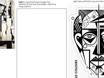 Art and Design - Cover Worksheet/Skills Recall. Cubism and Music theme