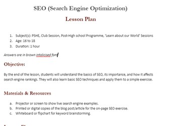 SEO (Search Engine Optimization) Lesson Plan