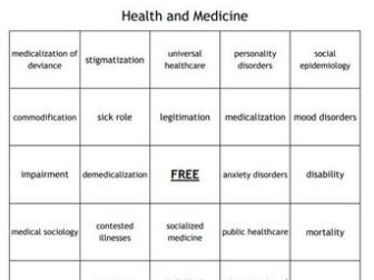 "Health and Medicine" Bingo Set for a Sociology Course