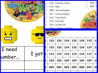Lego create world collect cards number square (up/downwards) named list 1-140 &'still need' cards