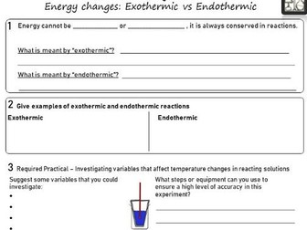 AQA C5 Exothermic Endothermic and Reaction Profile Worksheet - Revision/Remote Learning