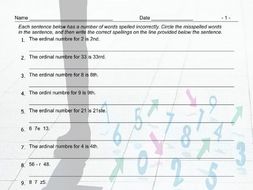 Cardinal-Ordinal Numbers Spelling Hunt Worksheet