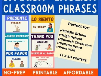 Spanish-English | Classroom Phrases| Word Wall