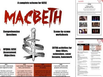 Macbeth - Entire play SoW in workbook format - scene by scene worksheets with comprehension Qs