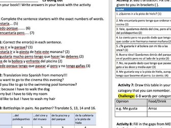 Y8 Spanish 3x Going out/plans COVER worksheets